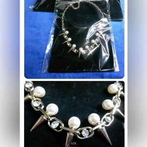 Elegant Pearl and Crystal Spike Necklace new S&M vintage 2004 Collection